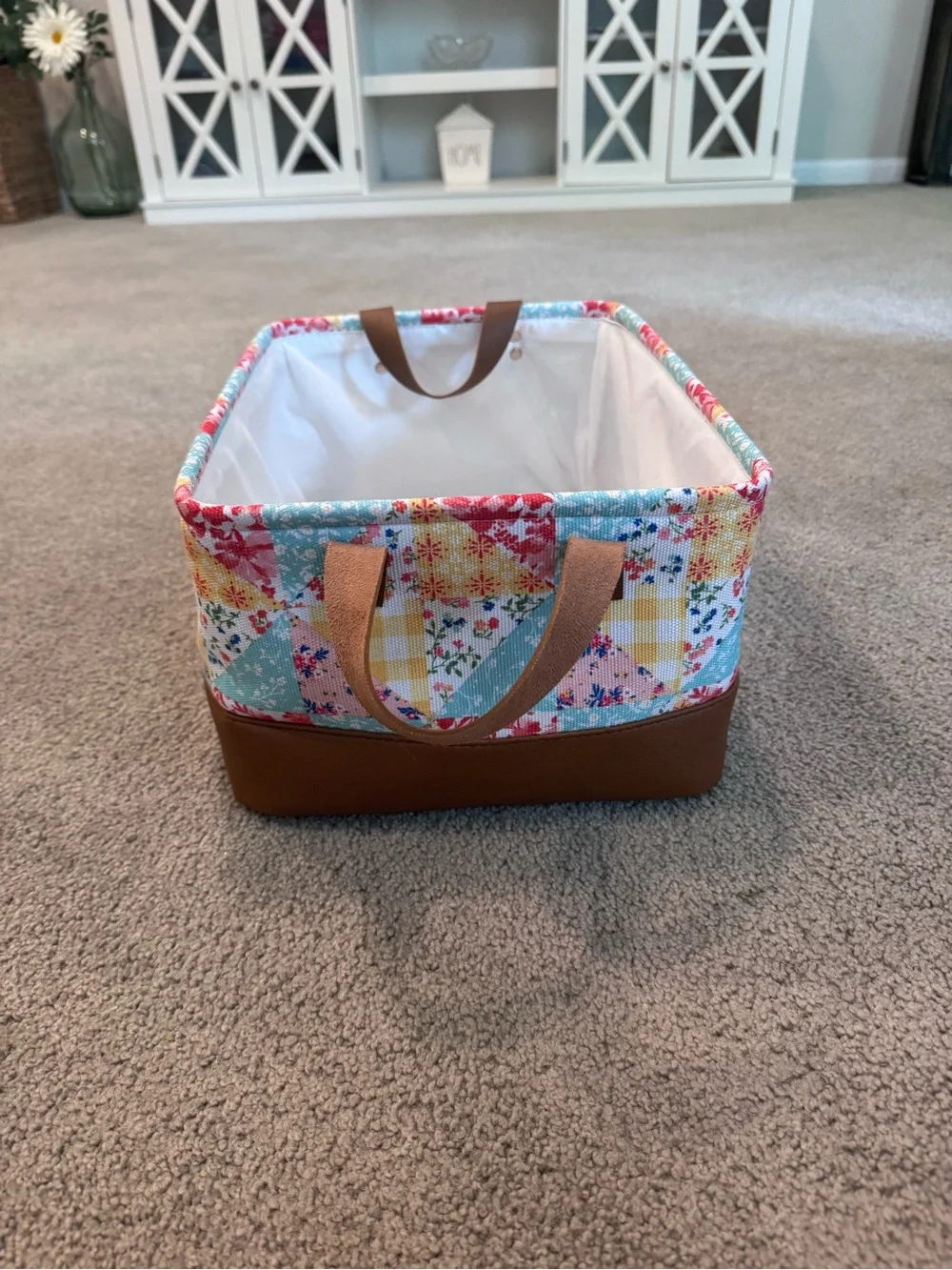 Pioneer Woman Basket Patchwork Medley with Handles EUC